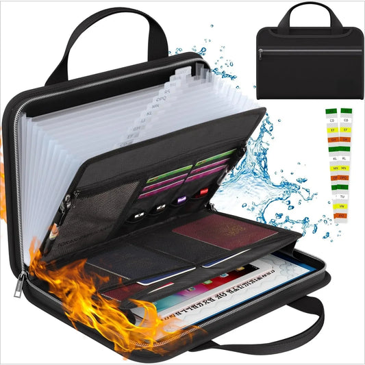 Fireproof File Organizer – 13-Compartment Expanding Folder with Zipper, Handles & Labels 🔥