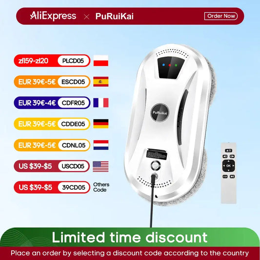 Ultra Thin Robot Window Cleaner – Magnetic Glass Cleaning Robot with Remote Control for Home & Office