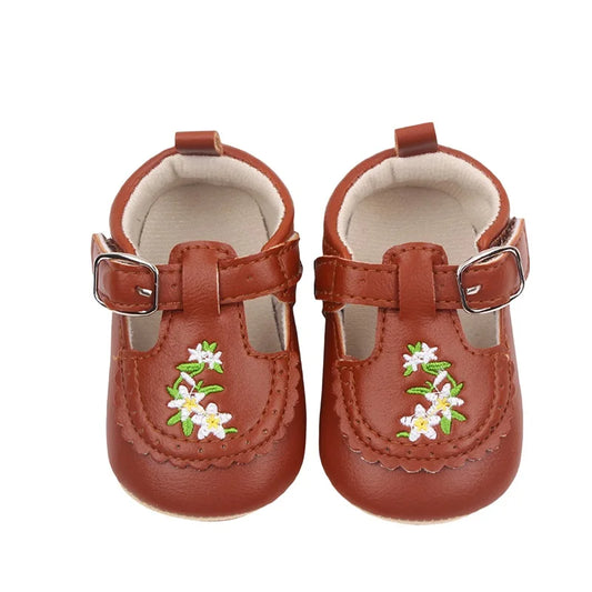 Cute Baby Girls’ Bowknot Mary Jane Shoes – PU Leather First Walker Flats with Non-Slip Sole for Toddler Princesses
