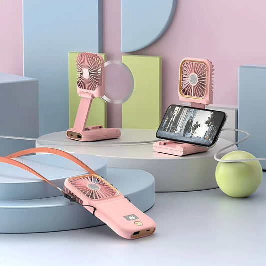 Portable Handheld Mini Fan – 3000mAh USB Rechargeable, Digital Display, 180° Folding & Adjustable Neck Fan 💨🔋