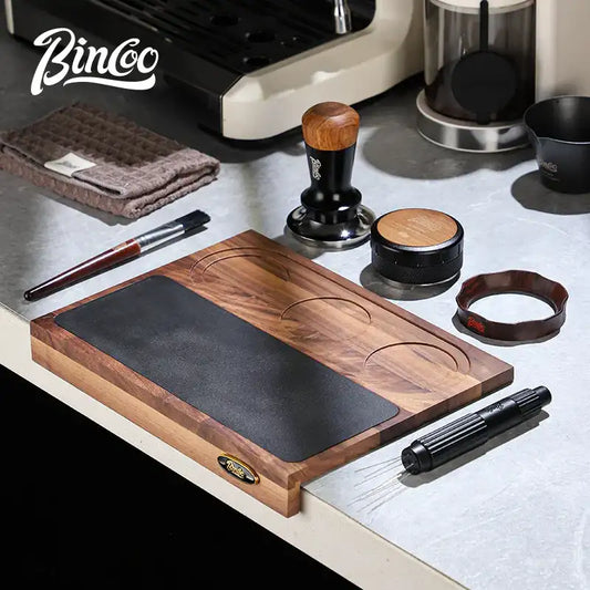 1- Product Title: Wooden Corner Coffee Tamper Mat & Station for 51-58mm Tampers