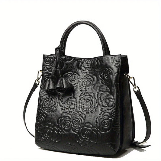 Women’s Floral Embossed Handbag – Fashionable Leather Crossbody Bag with Large Capacity for Work & Daily Use 👜✨