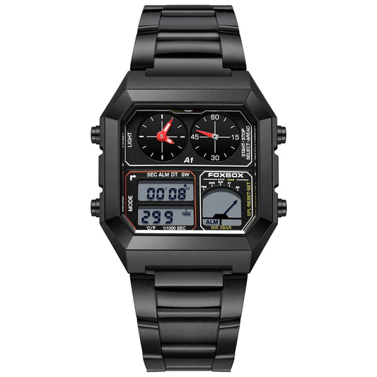 FOXBOX Men’s Electronic Sports Watch – Waterproof, Luminous Dial, Stainless Steel Strap & Alarm ⌚✨
