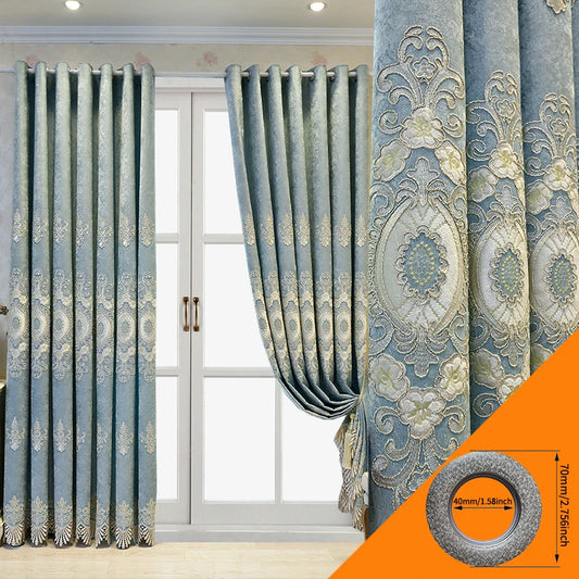2PCS Thickened Embroidery Blackout Curtains – Elegant Finished Panels for Privacy & Light Control
