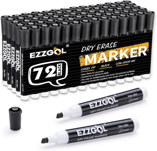 Dry Erase Markers – 72 Bulk Pack Low-Odor Black Whiteboard Markers with Chisel Tip 🖊️