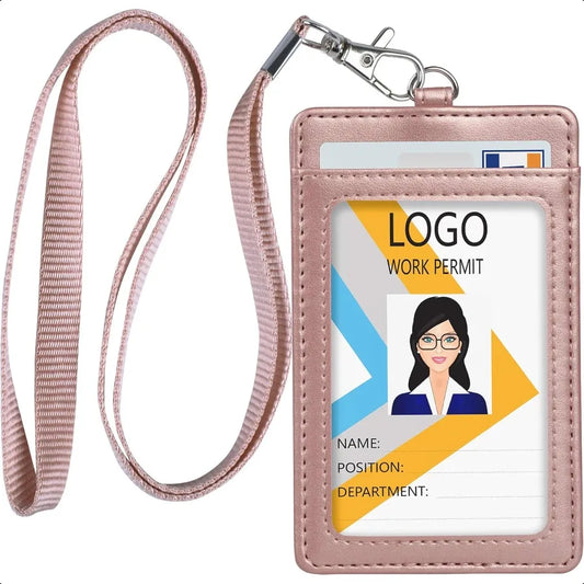 🌹 Rose Gold Leather Lanyard for ID Badges – Stylish ID Badge Holder for Work, School, Hotel Keys & Cruise Ship Cards