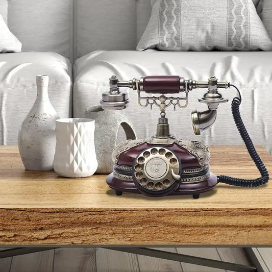 Corded Retro Imitation Antique Rotary-Dial Telephone – Stylish Landline Decor Piece