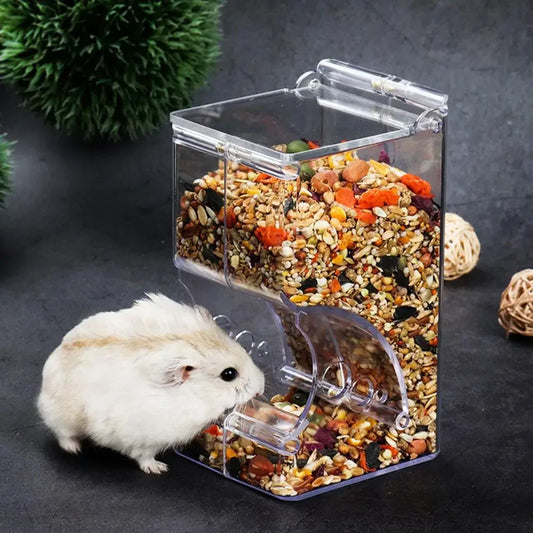 Hamster & Rabbit Food Dispenser – Clear Plastic Automatic Pet Feeder for Guinea Pigs, Small Pets & Rodents with Built-In Food Bowl
