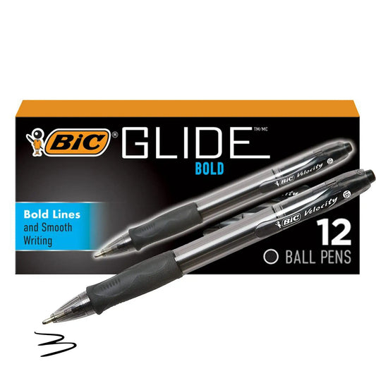BIC Glide Bold Ballpoint Pens – 12-Pack 1.6mm Retractable Black Ink Pens for Smooth Writing 🖊️