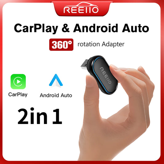 Reeiionew 2-in-1 Wireless Adapter – 360° CarPlay & Android Auto Mini Box with USB Plug & Play WiFi Fast Connectivity