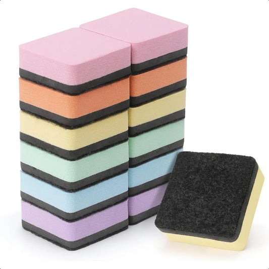Magnetic Whiteboard Erasers – 12-Pack Square Dry Erasers in Pastel Colors for Classroom Use