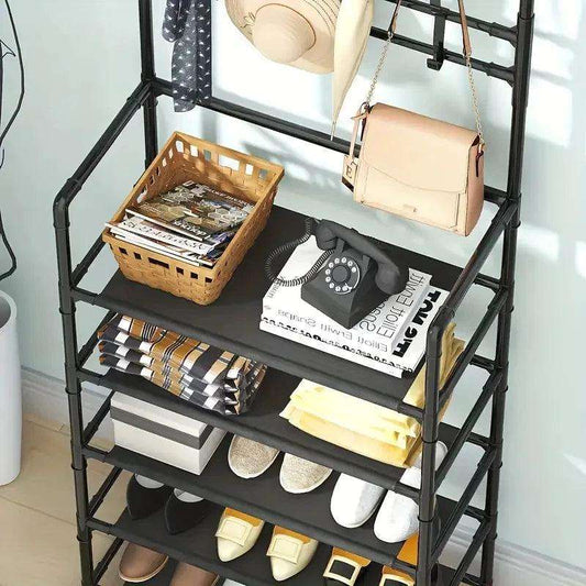 A clothes hanger and shoe rack at the entrance, used for storing shoes, clothes, jackets, hats, bags, umbrellas in the hallway - PulinGO