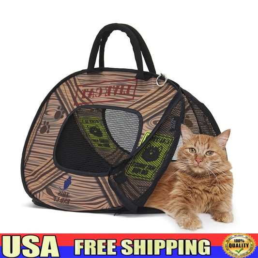 Collapsible Lightweight Cat Carrier with Zipper Lock – Portable Travel Bag for Cats & Kittens with Ventilated Mesh Panels