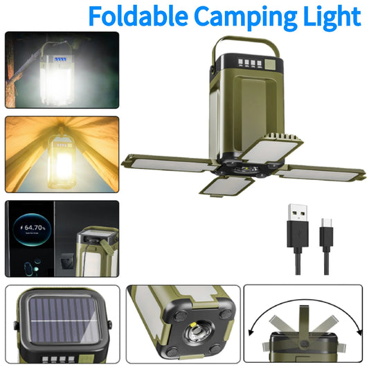 oldable Solar Camping Lantern & Power Bank – Rechargeable LED Tent Light for Hiking, Fishing, Outdoors ☀️💡