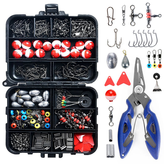 263-Piece Fishing Accessories Set with Tackle Box – Includes Pliers, Jig Hooks, Sinkers, Swivels, Snaps & Sinker Slides | Complete Fishing Kit