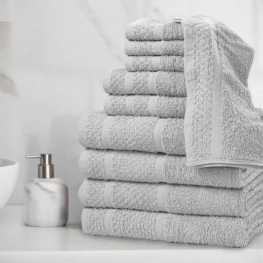 10-Piece Cotton Towel Set – Soft & Absorbent Bath Towels with Popcorn-Texture Border