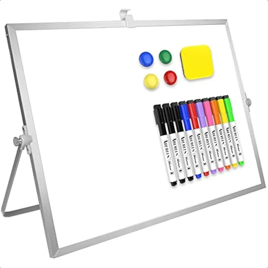 Large Magnetic Desktop Whiteboard – 16×12 in Double-Sided Dry Erase Board with Stand, Markers & Magnets