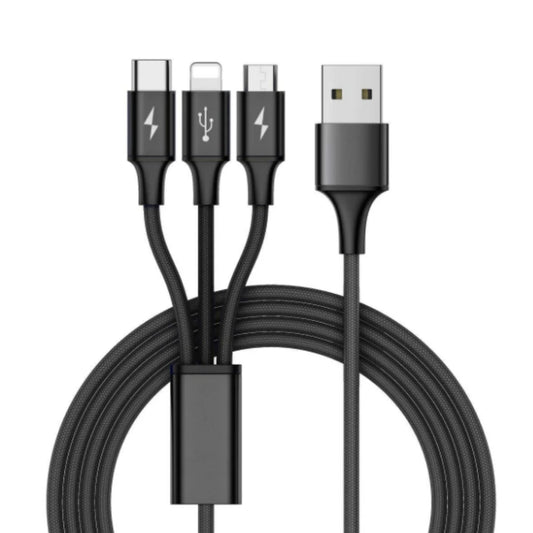 Universal 3-in-1 Fast USB Charging Cable – Multi-Function Cell Phone Charger Cord with Lightning, USB-C & Micro USB Connectors