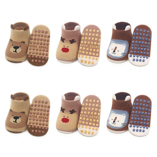 6-Pairs Kids’ Cotton Socks – Non-Slip Baby Floor Socks with Cute Cartoon Animal Patterns for Boys & Girls, Breathable & Comfy