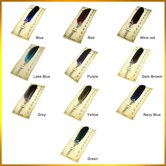 Feather Dip Pen Set with 5 Nibs & Ink – Vintage Calligraphy Writing Tool