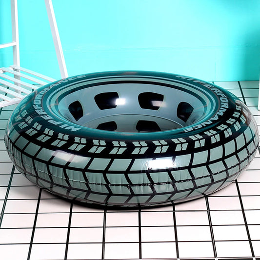 Black Wheel Tire Inflatable Pool Float – Adult PVC Swim Tube for Summer Water Activities & Relaxation