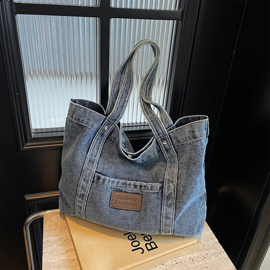 Women’s Denim Shoulder Bag – Large Capacity Stylish Tote for Work, Shopping & Travel 👜✨