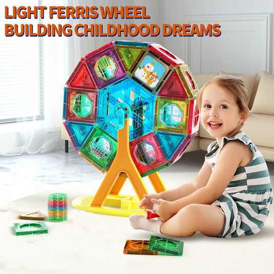 Magnetic Ferris Wheel Tile Building Set – Preschool Montessori STEM Toy, Creative Classroom Starter Kit with Magnetic Blocks