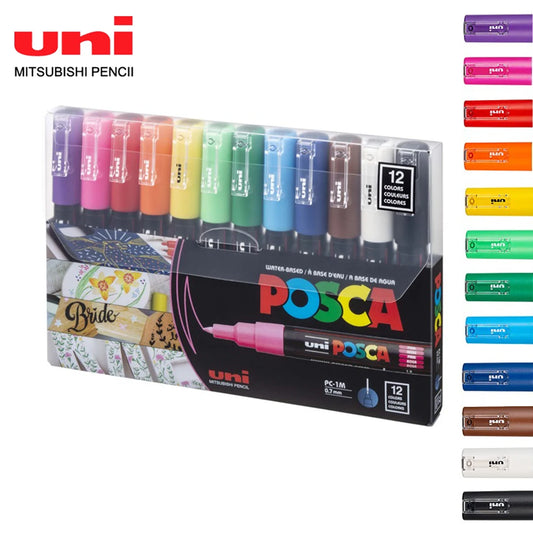 12-Color Water-Based Acrylic Marker Set – Japan UNI POSCA PC-1M (0.7 mm) for Pop Painting & Graffiti 🎨