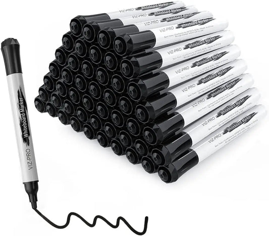 Dry Erase Markers – 50 Bulk Pack Fine Bullet Tip Low-Odor Black Whiteboard Pens 🖊️