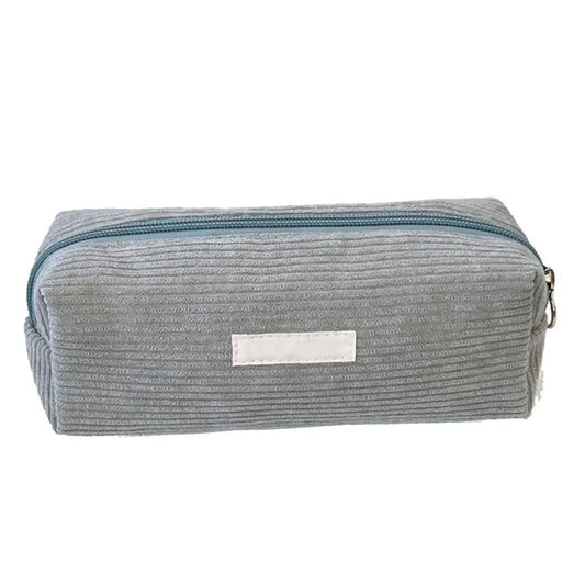 Corduroy Pencil Case – Large Capacity Zipper Pouch, Solid Color Kawaii Stationery Organizer for School & Office Supplies