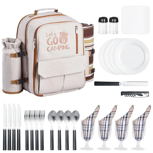 Picnic Backpack for Four — Insulated Cooler Compartment & Blanket Set for Beach and Outdoor Adventures