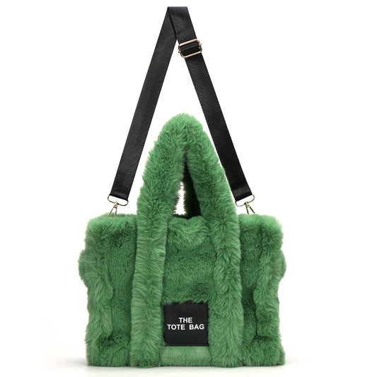 Women’s Fluffy Plush Tote Bag – Solid Color Soft Shoulder & Crossbody Shopper with Large Capacity for Work, Travel & Daily Use