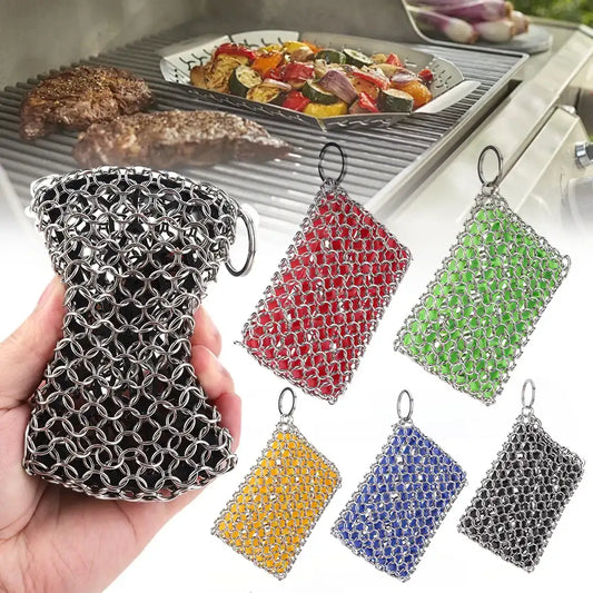 Stainless Steel Chainmail Scrubber for Cast Iron – Heavy-Duty Skillet & Pan Cleaner 🥘🔗