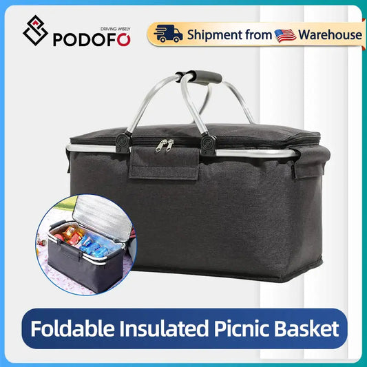 PO Duo 30L Foldable Insulated Picnic Basket – Portable Cooler Bag for Camping, Beach, Travel & Family