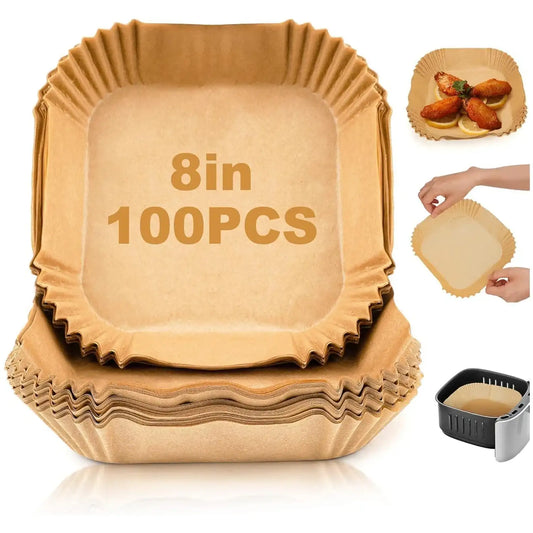 8-Inch Square Disposable Air Fryer Paper Liners – Non-Stick Parchment Baking Paper for Cooking, Steaming & Airfryer Baskets