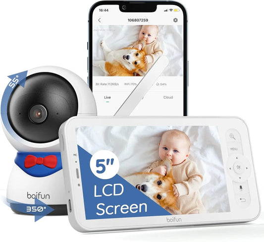 Boifun 5” Baby Monitor – 1080P WiFi Baby Camera with Screen & App Control, Video Playback, Night Vision & Two-Way Audio