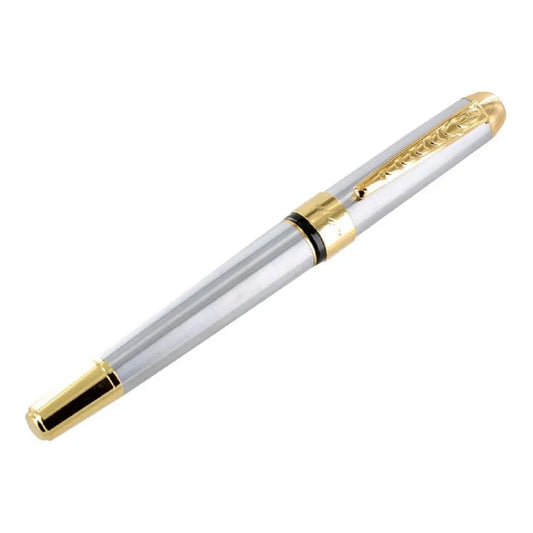 Luxury Golden & Silver Stainless Steel Fountain Pen – High-Quality Nib, Elegant Writing Pen for School, Office & Gift