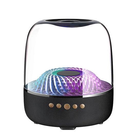 Wireless Bluetooth Smart Speaker – Transparent Glass Desktop Subwoofer with Surround Sound & Colorful Atmosphere Lights