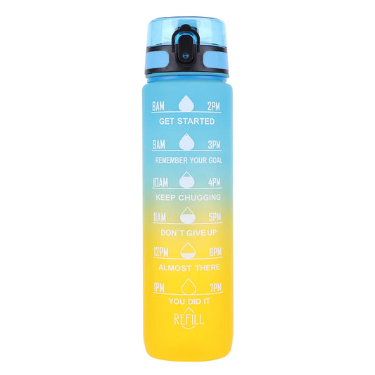 1000ml Motivational Water Bottle with Handle – Frosted Gradient Time Marker Fitness Cup