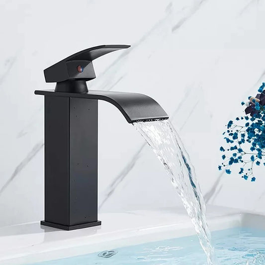 Black Waterfall Basin Faucet – Single Hole Mixer Tap for Vanity & Vessel Sinks