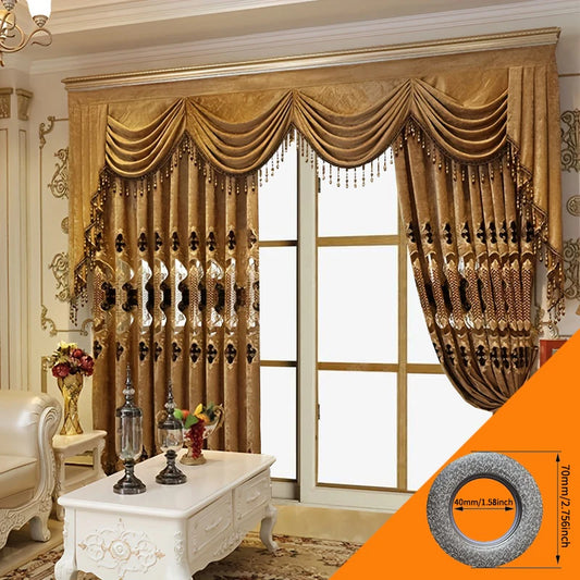 2PCS Luxury European Chenille Embroidered Curtain Set – Coffee Color, Hollow Design, Villa Living Room Elegance