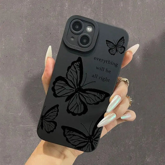 Butterfly Pattern iPhone Case – Fashion Letter Design, All-Inclusive Protection for iPhone 16 Pro Max to XR