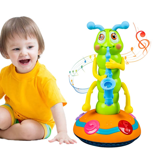 Electric Caterpillar Saxophone Toy – Musical Dancing Toy with Lights, Obstacle Avoidance & Educational Fun Gift for Kids