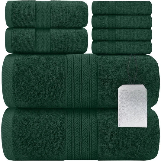 100% Ring-Spun Cotton 8-Piece Towel Set – Hunter Green | Soft, Absorbent, 550 GSM Bath Towels, Hand Towels & Washcloths