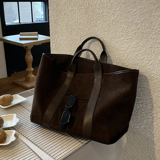 Women’s Suede Tote Bag – Large-Capacity Vintage Winter Shoulder Handbag for Shopping, Work & Daily Commute