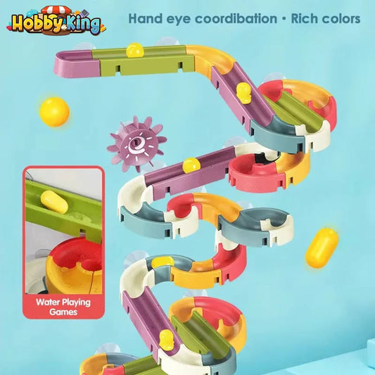 “Baby Marble Runs DIY Bath Toys – Assembled Slide Track Bathtub Game with Ball Bearing Sliders for Kids”