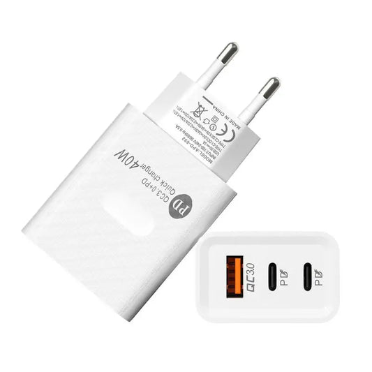 40W 3-Port Wall Charger – USB-C Fast Charging Phone Charger Block & Travel Plug Adapter for Home & Office