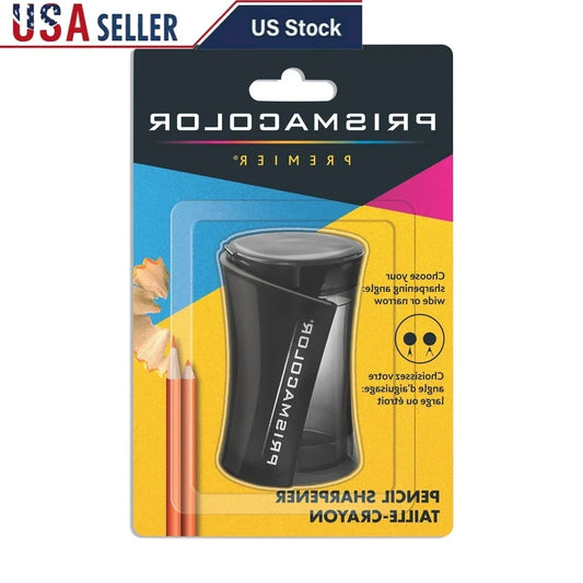 “Handheld Manual 2-Hole Pencil Sharpener – Dual Blades, Fine & Wide Point, Translucent Black Body for Artists & School Supplies”