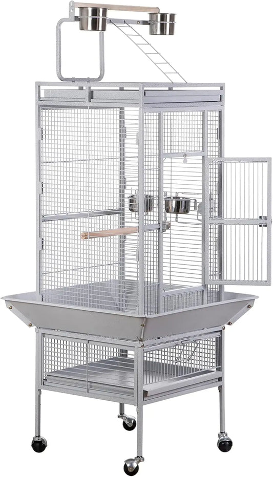 PlayTop XL Wrought-Iron Bird Cage with Rolling Stand — For Parakeets, Cockatiels, Quakers & Conures