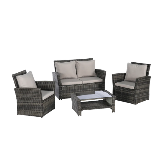 “4-Piece Outdoor Patio Furniture Set – Rattan Chairs with Sofa & Tempered Glass Coffee Table”